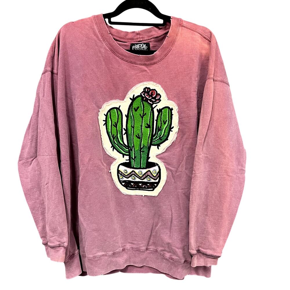 One 24 Rags Cactus Patch Distressed Sweatshirt Size 2XL